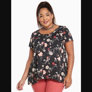 Torrid Floral High Low Georgette Style Pleated Back Top Size 1X